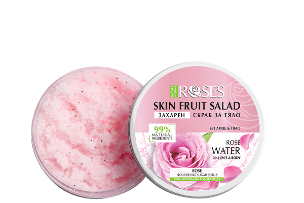 ROSES Píling na tvár a telo s prírodnou ružovou vodou 200 ml